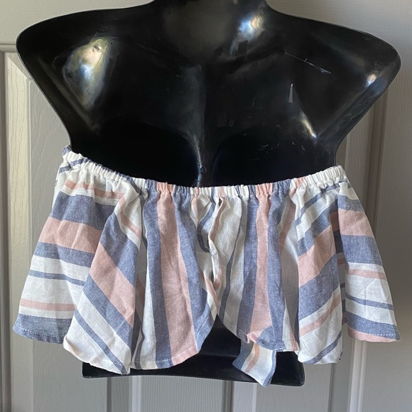 NWT ASOS Striped Ruffle Off Shoulder Crop Top SZ 4 - Picture 4 of 6